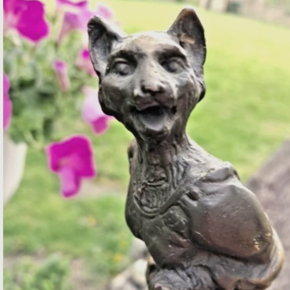 Vintage Bronze Statue Of A Cat Woman Marble Base by SHERMAN GOTH